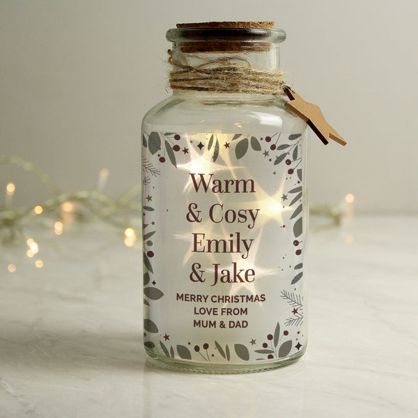 Personalised Festive Christmas LED Glass Jar available to buy at www.giftsfinder.co.uk