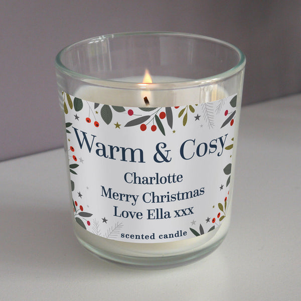 Personalised Festive Christmas Scented Jar Candle available to buy at www.giftsfinder.co.uk