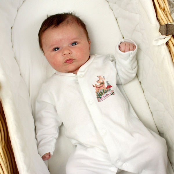 Personalised Festive Fawn 0-3 Months Baby Gown available to buy at www.giftsfinder.co.uk