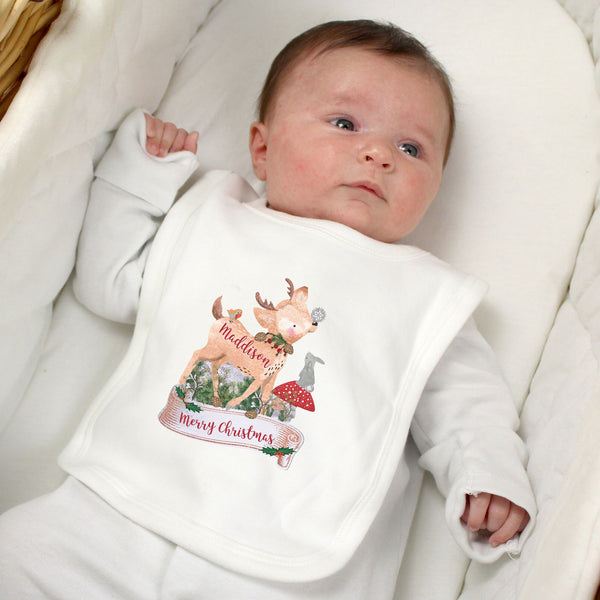 Personalised Festive Fawn Bib available to buy at www.giftsfinder.co.uk