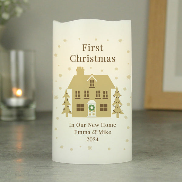 Personalised Festive Village LED Candle available to buy at www.giftsfinder.co.uk