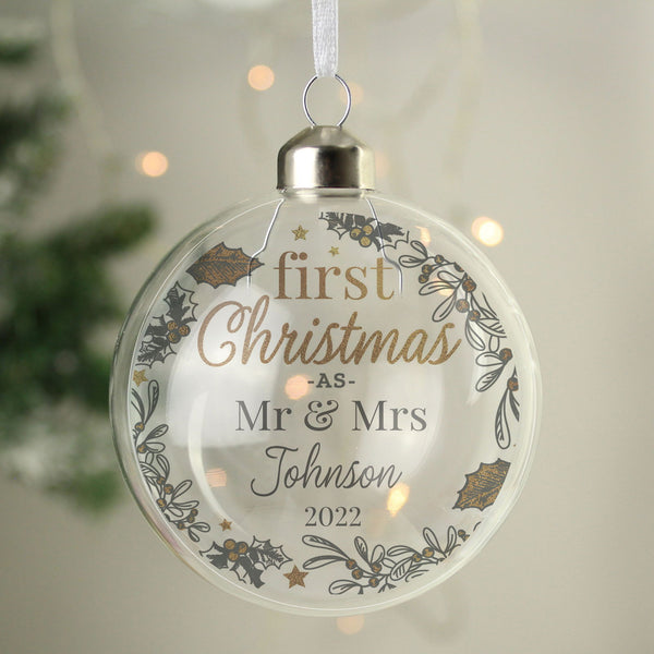 Personalised First Christmas As... Glass Bauble available to buy at www.giftsfinder.co.uk