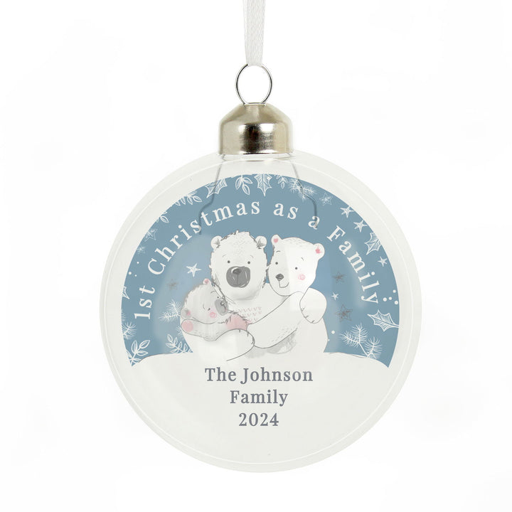 Personalised First Christmas As A Family Glass Bauble available to buy at www.giftsfinder.co.uk