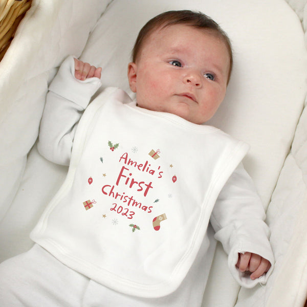 Personalised First Christmas Bib available to buy at www.giftsfinder.co.uk