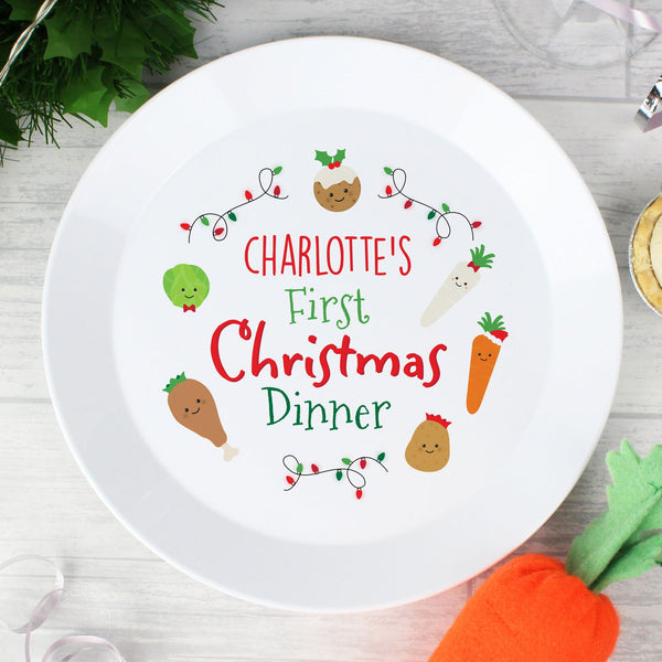 Personalised 'First Christmas Dinner' Plastic Plate available to buy at www.giftsfinder.co.uk