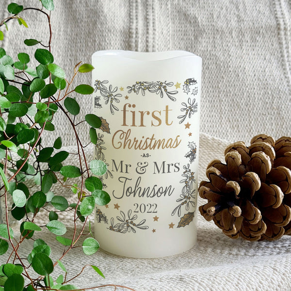 Personalised First Christmas LED Candle available to buy at www.giftsfinder.co.uk