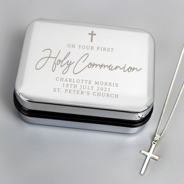 Personalised First Holy Communion Box & Cross Necklace Set available to buy at www.giftsfinder.co.uk