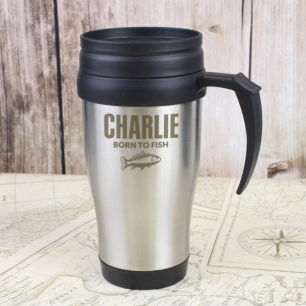 Personalised Fishing Travel Mug available to buy at www.giftsfinder.co.uk