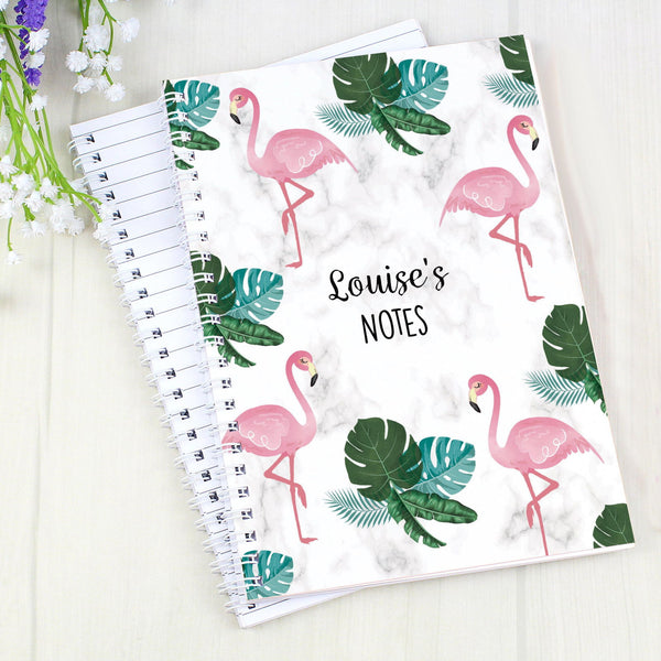 Personalised Flamingo A5 Notebook available to buy at www.giftsfinder.co.uk