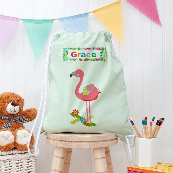 Personalised Flamingo Nursery Bag available to buy at www.giftsfinder.co.uk