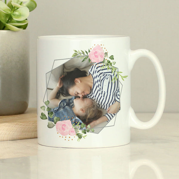 Personalised Floral Abstract Photo Upload Mug available to buy at www.giftsfinder.co.uk