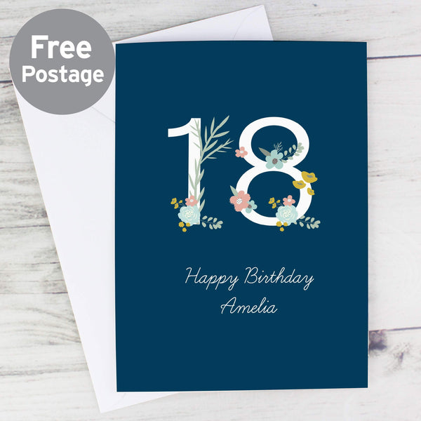 Personalised Floral Age Birthday Card available to buy at www.giftsfinder.co.uk