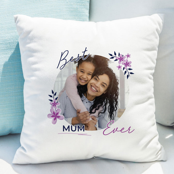 Personalised Floral Best Ever Photo Upload Cushion available to buy at www.giftsfinder.co.uk