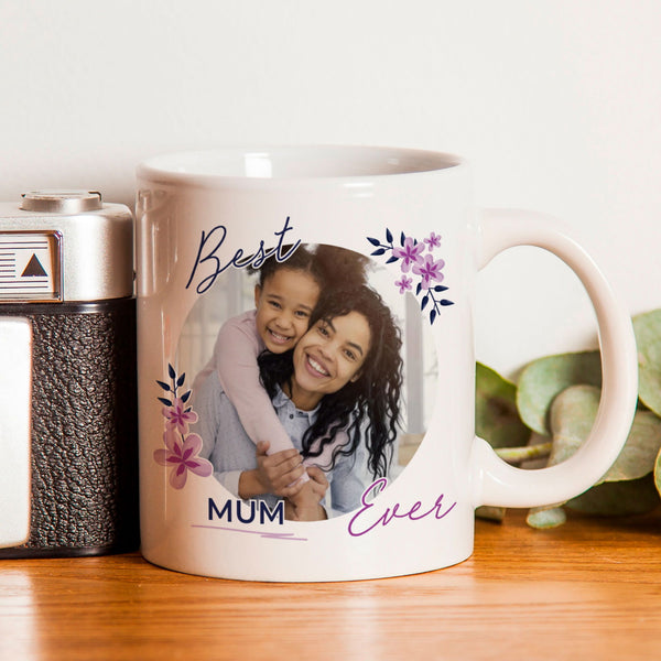 Personalised Floral Best Ever Photo Upload Mug available to buy at www.giftsfinder.co.uk