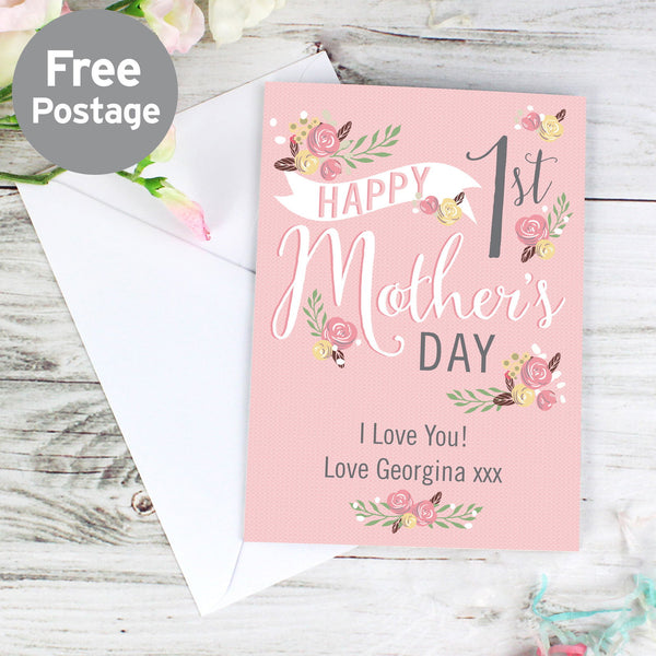 Personalised Floral Bouquet 1st Mother's Day Card available to buy at www.giftsfinder.co.uk