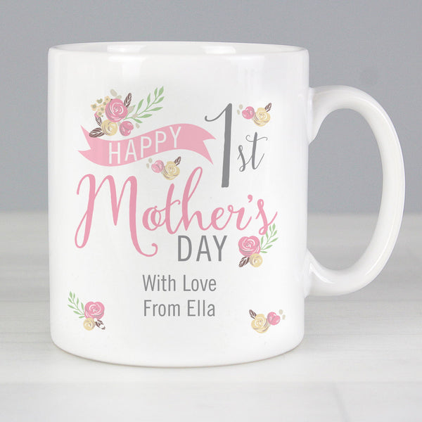 Personalised Floral Bouquet 1st Mothers Day Mug available to buy at www.giftsfinder.co.uk