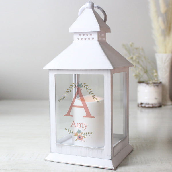 Personalised Floral Bouquet White Lantern available to buy at www.giftsfinder.co.uk