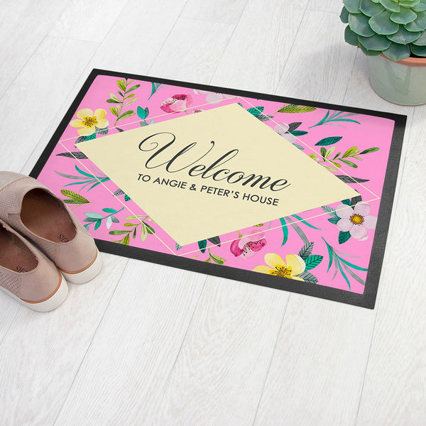 Personalised Floral Doormat available to buy at www.giftsfinder.co.uk