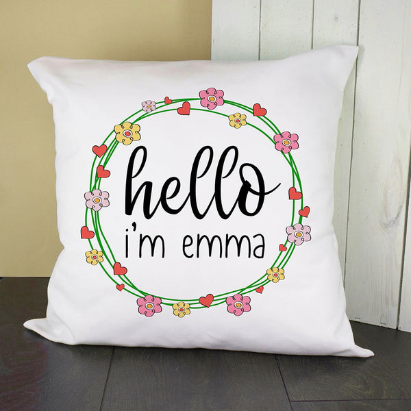 Personalised Floral Frame Cushion Cover available to buy at www.giftsfinder.co.uk