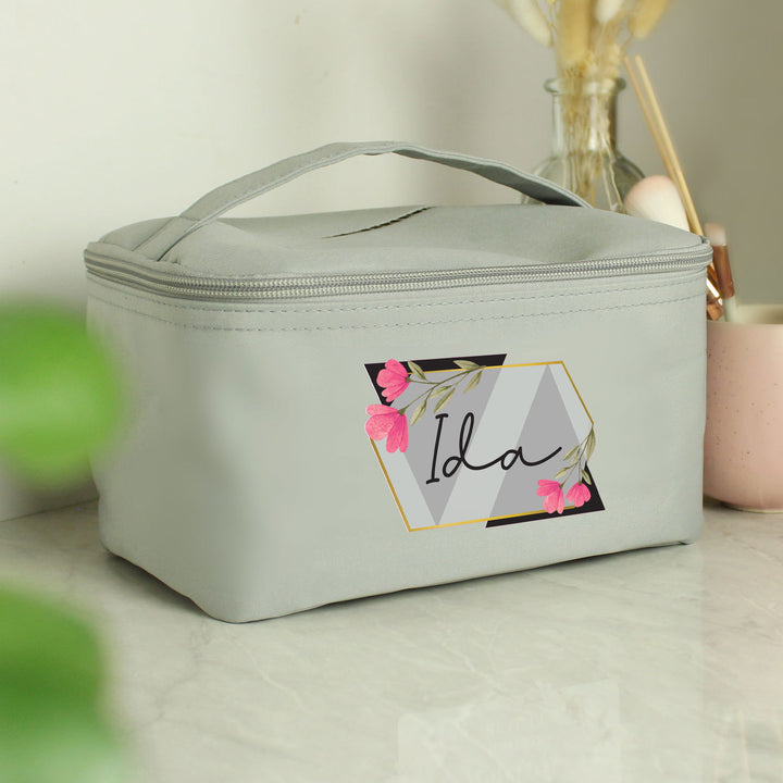 Personalised Floral Grey Toiletry Bag available to buy at www.giftsfinder.co.uk