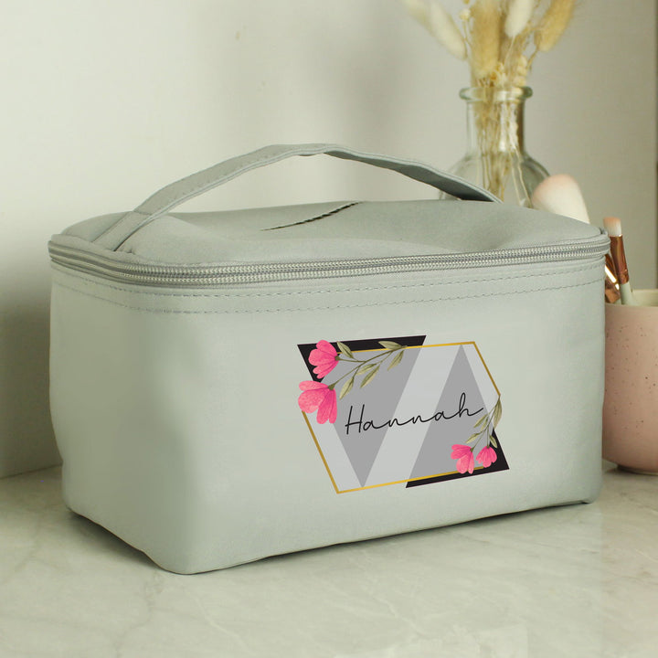 Personalised Floral Grey Toiletry Bag available to buy at www.giftsfinder.co.uk