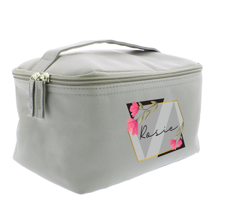 Personalised Floral Grey Toiletry Bag available to buy at www.giftsfinder.co.uk