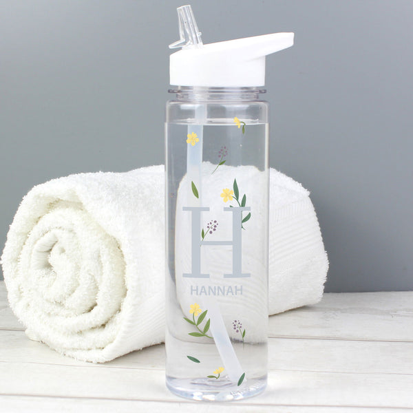 Personalised Floral Initial Water Bottle available to buy at www.giftsfinder.co.uk