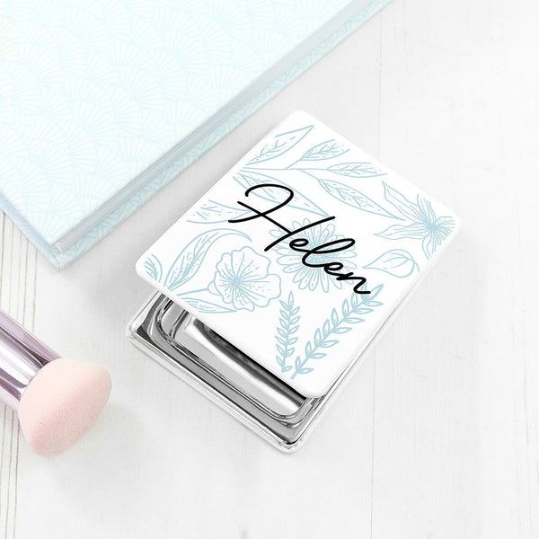 Personalised Floral Rectangle Compact Mirror available to buy at www.giftsfinder.co.uk