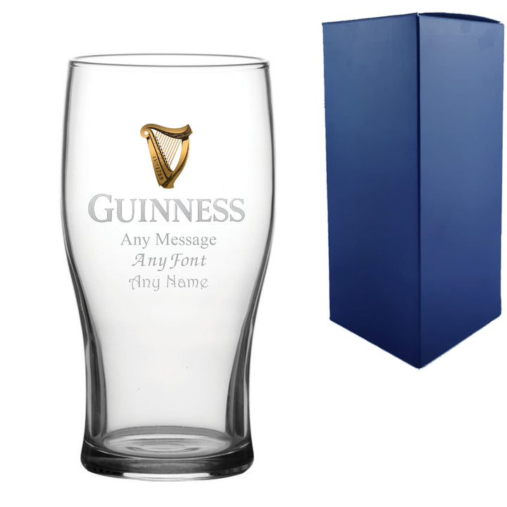 Personalised Engraved Official Guinness Glass, Gift Boxed, Personalise with Any Message for Any Occasion - part of the Gifts Finder Personalised Beer Pint Glasses And Tankards collection