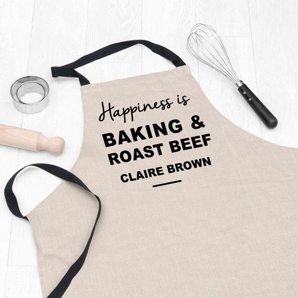 Buy Personalised 'Happiness is' Luxury Linen Apron available now at www.giftsfinder.co.uk