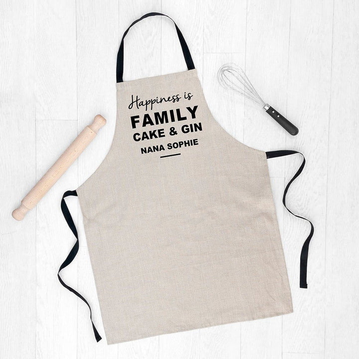 Buy Personalised 'Happiness is' Luxury Linen Apron available now at www.giftsfinder.co.uk