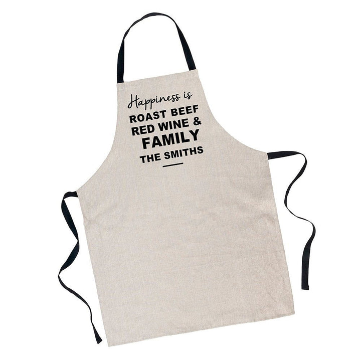 Buy Personalised 'Happiness is' Luxury Linen Apron available now at www.giftsfinder.co.uk