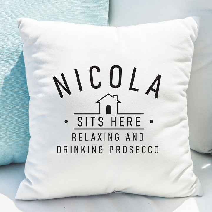 Buy Personalised (Insert Name) Sits Here Cushion available now at www.giftsfinder.co.uk