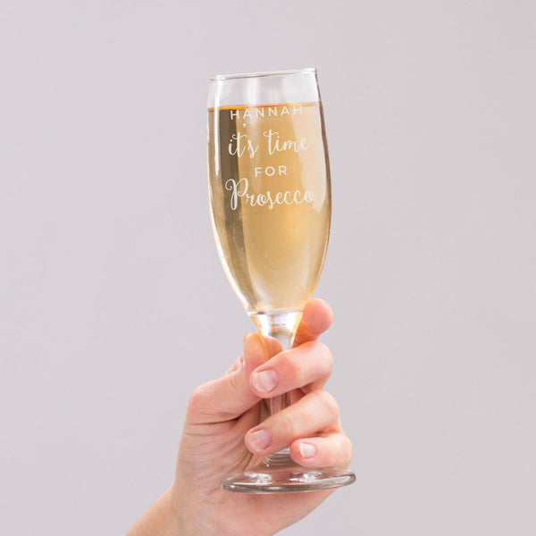 Personalised 'It's Time for Prosecco' Flute available to buy at www.giftsfinder.co.uk