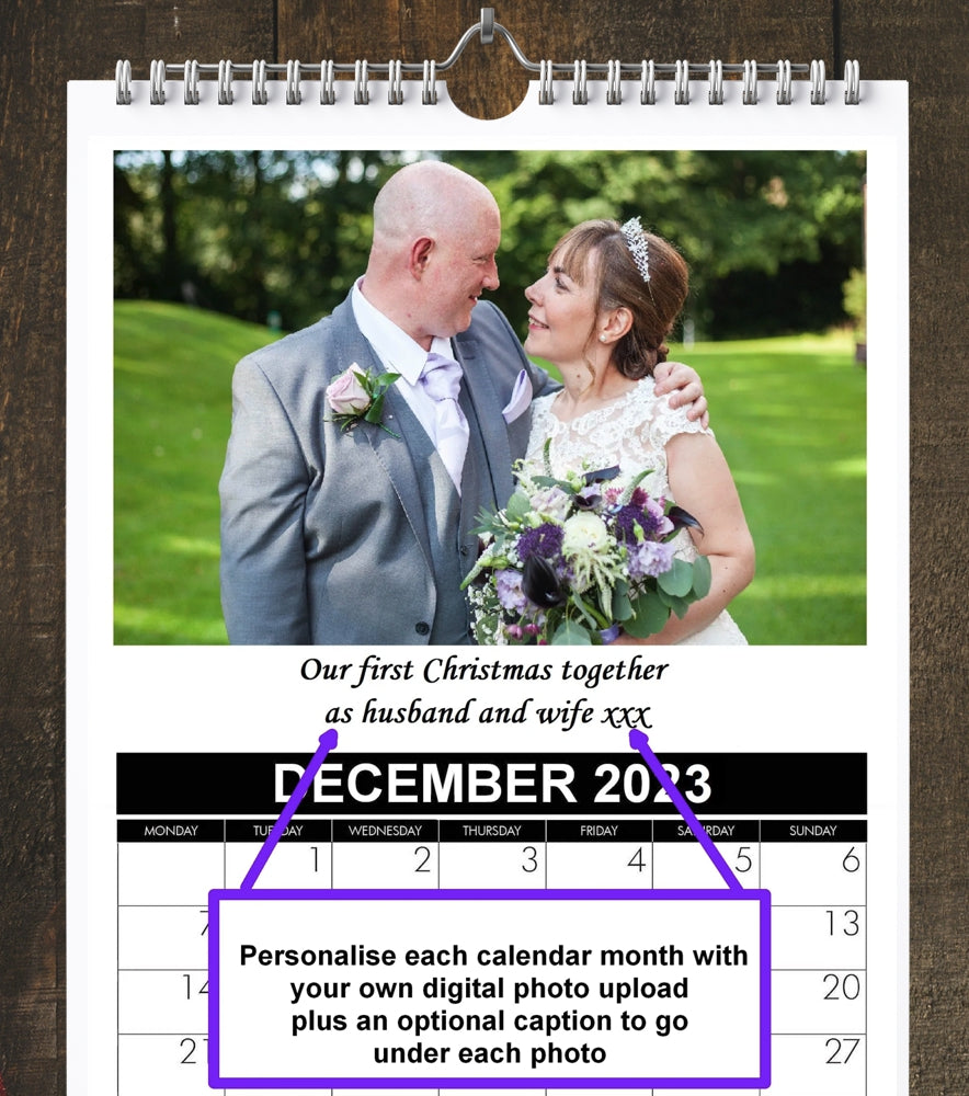 Buy Personalised Photo Calendar 2025 with your uploaded digital photos, monthly captions and special dates such as birthdays, holidays and your 2025 special events