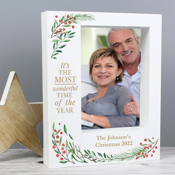 Personalised 'Wonderful Time of The Year Christmas' 5x7 Box Photo Frame available to buy at www.giftsfinder.co.uk