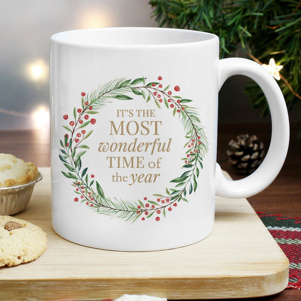 Personalised 'Wonderful Time of The Year' Christmas Mug available to buy at www.giftsfinder.co.uk