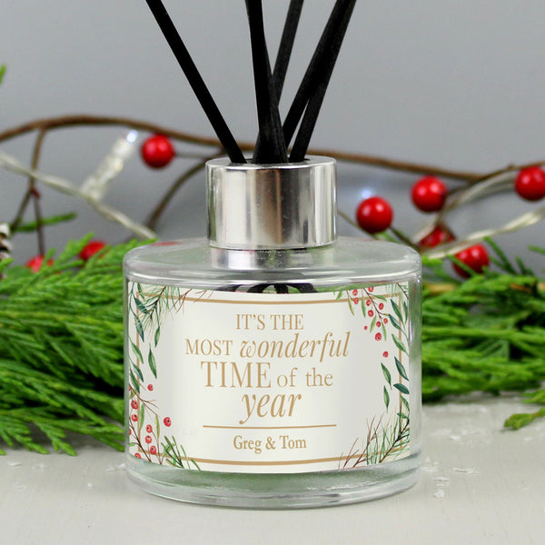 Personalised 'Wonderful Time of The Year' Christmas Reed Diffuser available to buy at www.giftsfinder.co.uk