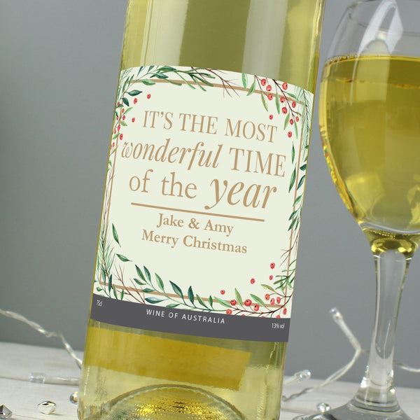 Buy Personalised 'Wonderful Time of The Year' Christmas White Wine available now at www.giftsfinder.co.uk