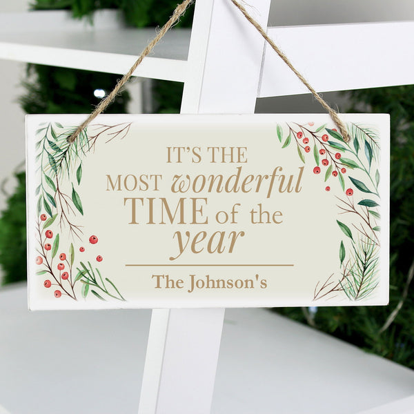 Buy Personalised 'Wonderful Time of The Year' Christmas Wooden Sign available now at www.giftsfinder.co.uk