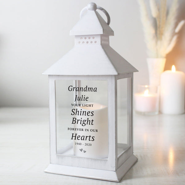 Personalised 'Your Light Shines Bright' White Lantern available to buy at www.giftsfinder.co.uk