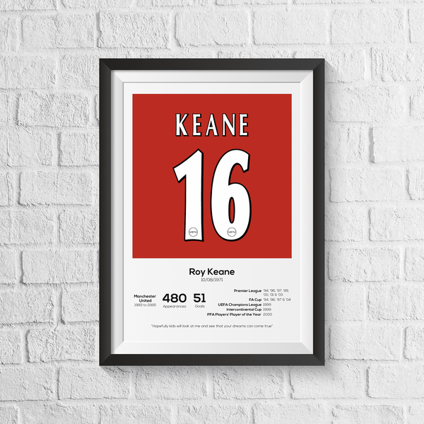 Roy Keane Manchester United Legend Stats Print - part of the Player Signed Football Prints collection