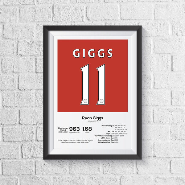 Ryan Giggs Manchester United Legend Stats Print - part of the Player Signed Football Prints collection