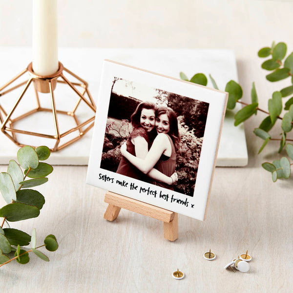 Personalised Ceramic Sister's Photo and Mini Easel in gift category Personalised Easel Sets