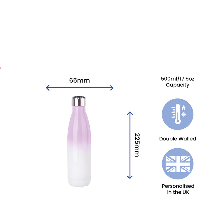 Printed Lilac Gradient Thermal Bottle, Any Message, Stainless Steel 500ml/17oz