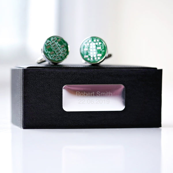 Real Circuit board Cufflinks + Engraved Box - 