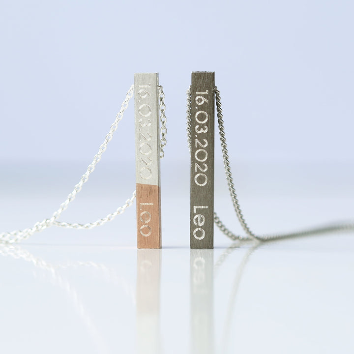 His & Hers Engraved Brushed Necklaces - Wear We Met