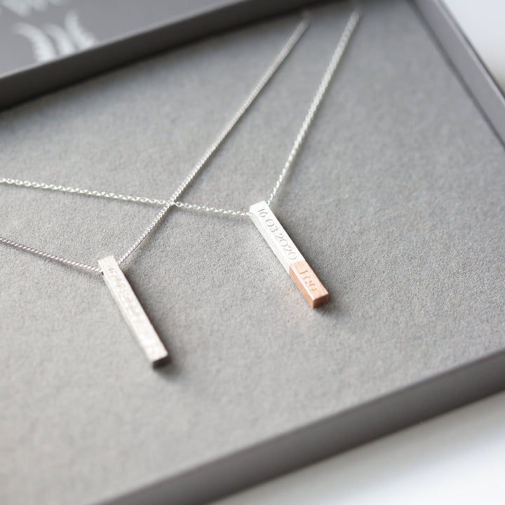 His & Hers Engraved Brushed Necklaces - Wear We Met