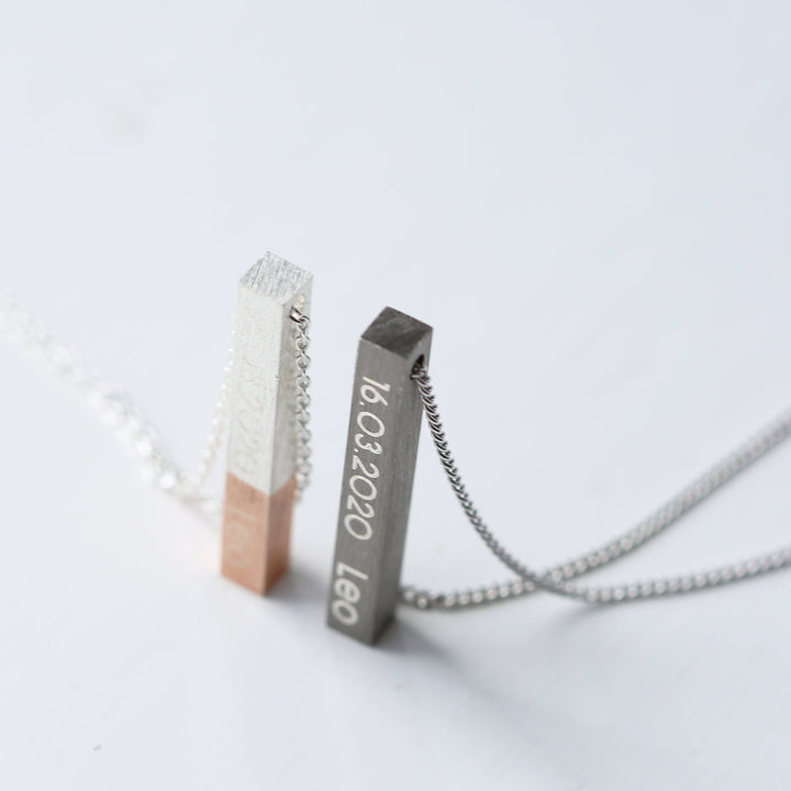 His & Hers Engraved Brushed Necklaces - Wear We Met