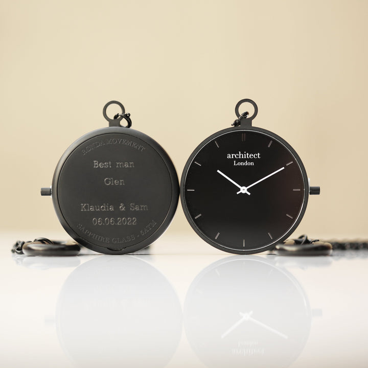 Modern Pocket Watch Black - Modern Font Engraving - Wear We Met